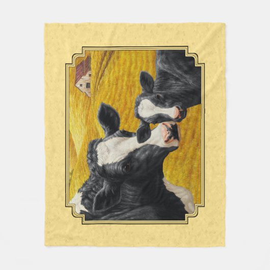 Holstein Koe en Calf Boerderij Yellow Fleece Deken (Voorkant)