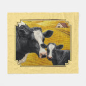 Holstein Koe en Calf Boerderij Yellow Fleece Deken (Voorkant (Horizontaal))