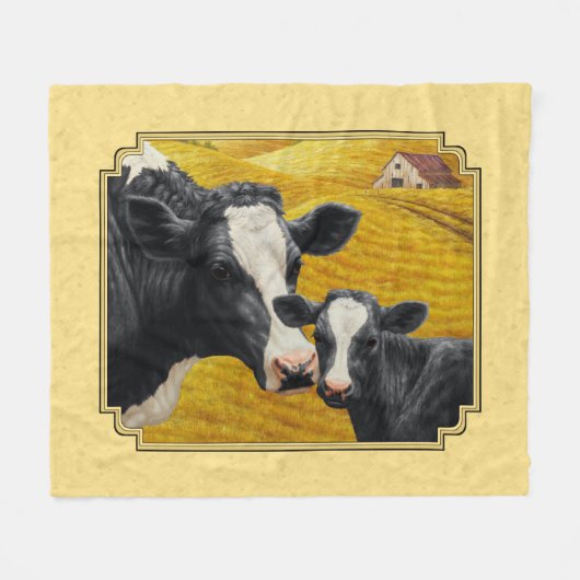 Holstein Koe en Calf Boerderij Yellow Fleece Deken (Voorkant (Horizontaal))
