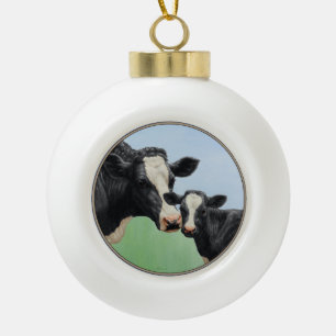 Holstein Koe en Calf Keramische Bal Ornament