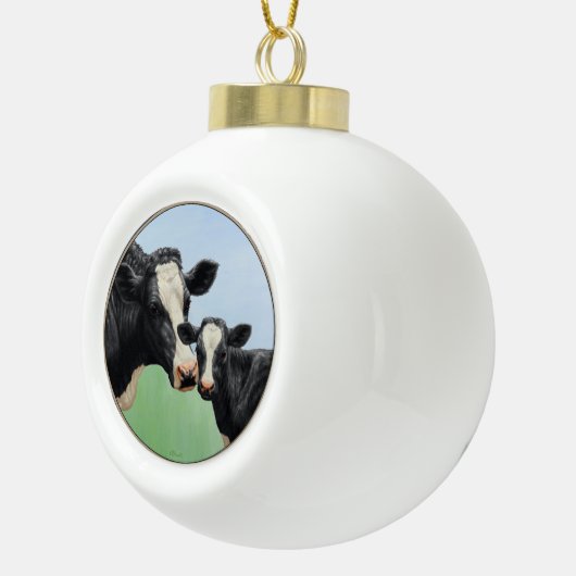 Holstein Koe en Calf Keramische Bal Ornament (Rechts)