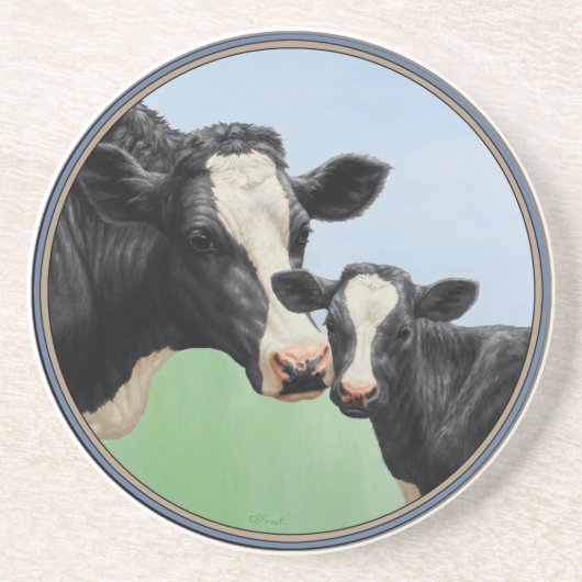 Holstein Koe en Calf Zandsteen Onderzetter (Voorkant)