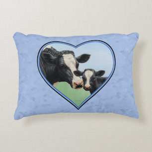 Holstein Koe en Cute Calf Blue Heart Accent Kussen