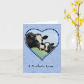 Holstein Koe en Cute Calf Blue Heart Kaart (Gele Bloem)