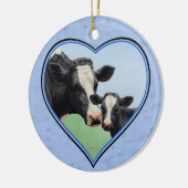 Holstein Koe en Cute Calf Blue Heart Keramisch Ornament (Links)