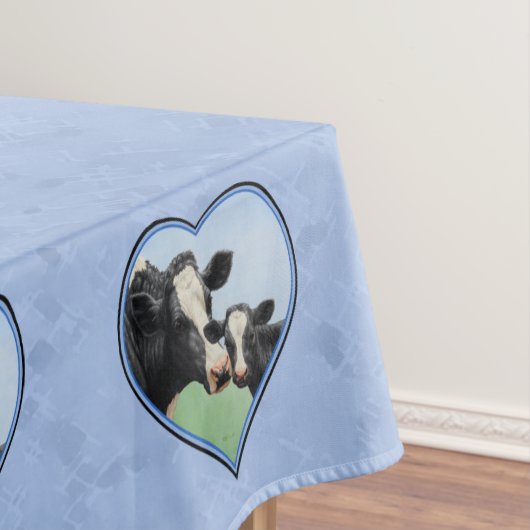 Holstein Koe en Cute Calf Blue Heart Tafelkleed (Voorbeeld)