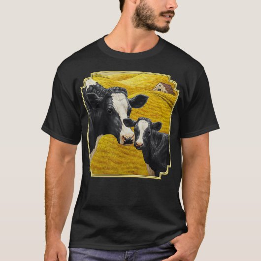 Holstein Koe en Cute Calf Cattle Farmer Art T-shirt (Voorkant)