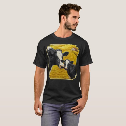Holstein Koe en Cute Calf Cattle Farmer Art T-shirt (Voorkant volledig)
