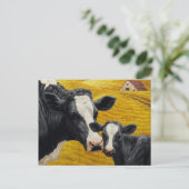 Holstein Koe en kalf met oude houthuur Briefkaart (Staand voorkant)