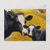 Holstein Koe en kalf met oude houthuur Briefkaart (Voorkant)