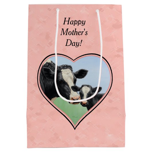 Holstein Koe en Kalf Roze Hart Medium Cadeauzakje (Achterkant)