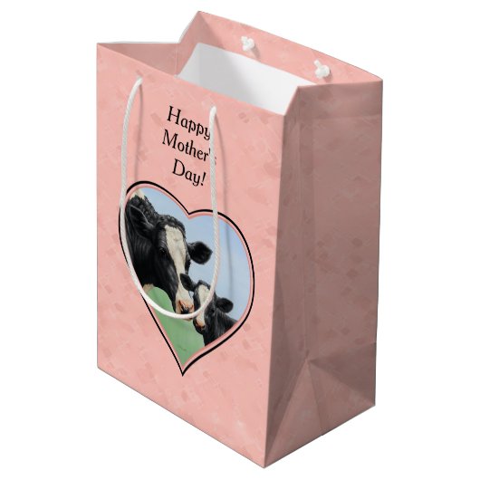 Holstein Koe en Kalf Roze Hart Medium Cadeauzakje (Achterkant Gekanteld)