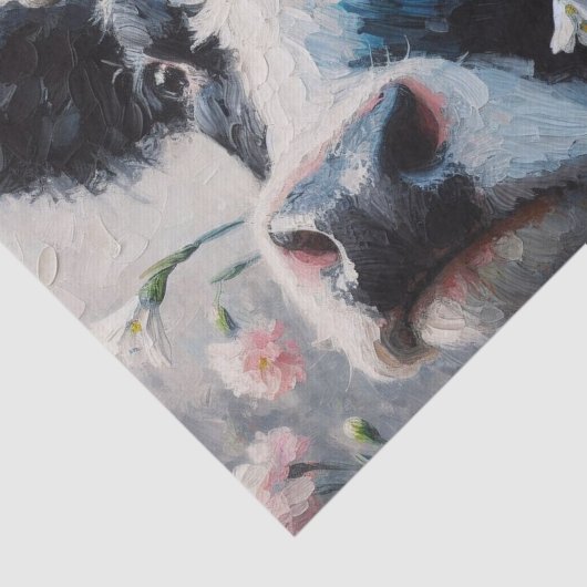 Holstein Koe in Bloemen Boerderij Boerderij Decoup Tissuepapier (Detail)