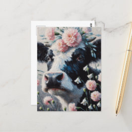 Holstein Koe in Bloemen Boerderij Boerderij Schild Briefkaart