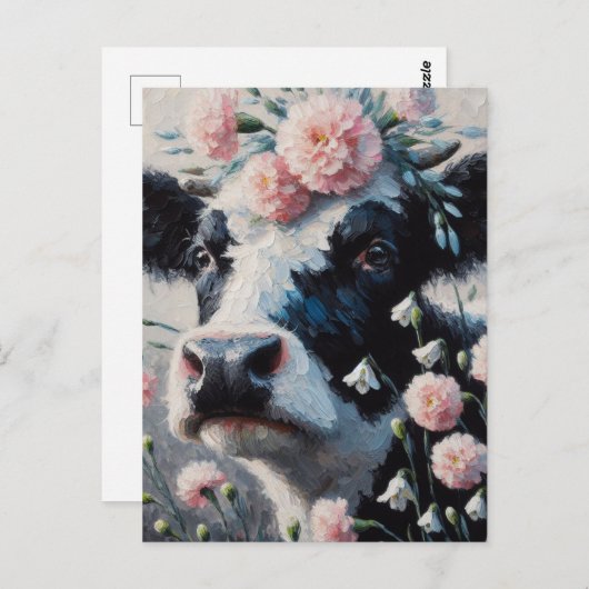 Holstein Koe in Bloemen Boerderij Boerderij Schild Briefkaart (Voorkant / Achterkant)