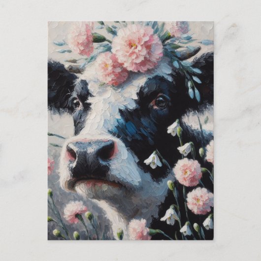 Holstein Koe in Bloemen Boerderij Boerderij Schild Briefkaart (Voorkant)