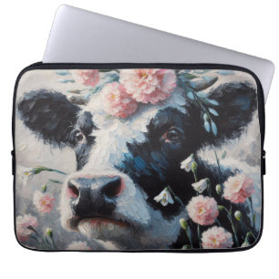 Holstein Koe in Bloemen Boerderij Boerderij Schild Laptop Sleeve