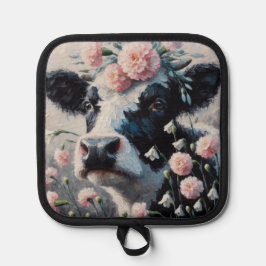 Holstein Koe in Bloemen Boerderij Boerderij Schild Pannenlap