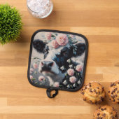 Holstein Koe in Bloemen Boerderij Boerderij Schild Pannenlap (Top down)