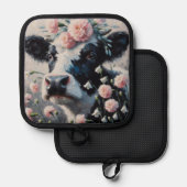 Holstein Koe in Bloemen Boerderij Boerderij Schild Pannenlap (Voorkant / Achterkant)