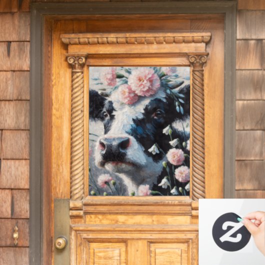 Holstein Koe in Bloemen Boerderij Boerderij Schild Raamsticker (Huis Deur)