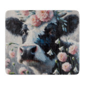 Holstein Koe in Bloemen Boerderij Boerderij Schild Snijplank (Voorkant)