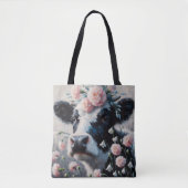 Holstein Koe in Bloemen Boerderij Boerderij Schild Tote Bag (Voorkant)
