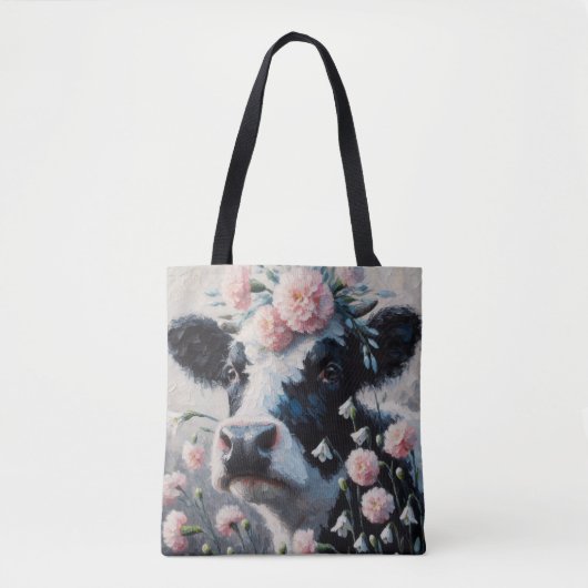 Holstein Koe in Bloemen Boerderij Boerderij Schild Tote Bag (Voorkant)