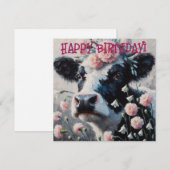 Holstein Koe in Bloemen Boerderij Verjaardag Kaart (Voorkant / Achterkant)
