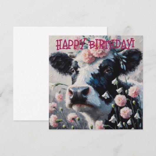 Holstein Koe in Bloemen Boerderij Verjaardag Kaart (Voorkant / Achterkant)