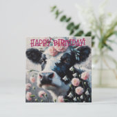 Holstein Koe in Bloemen Boerderij Verjaardag Kaart (Staand voorkant)