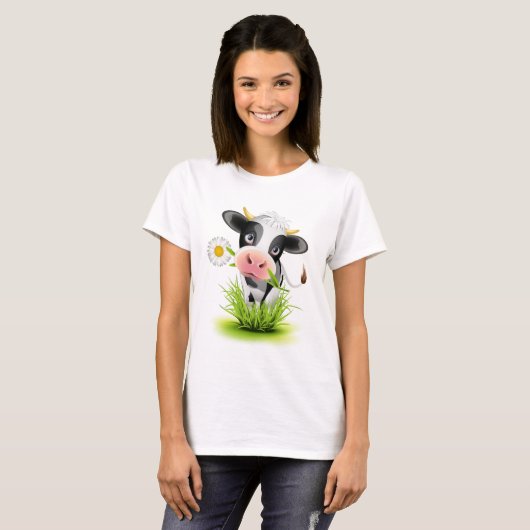 Holstein koe in gras t-shirt (Voorkant volledig)