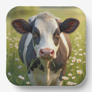 Holstein Koe in groene weide met madeliefjes Papieren Bordje