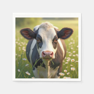 Holstein Koe in groene weide met madeliefjes Servet