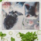 Holstein Koe in Roze Anjers Schilderen Theedoek (Gevouwen)