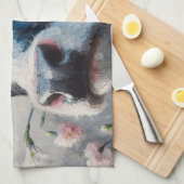 Holstein Koe in Roze Anjers Schilderen Theedoek (Quarter Fold)