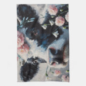 Holstein Koe in Roze Anjers Schilderen Theedoek (Verticaal)