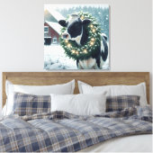 Holstein Koe met een kerstkrans Canvas Afdruk (Insitu (Slaapkamer))