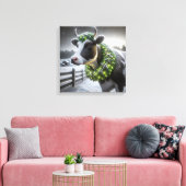 Holstein Koe met een kerstkrans Canvas Afdruk (Insitu (Woonkamer))