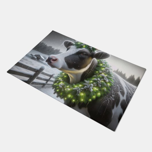 Holstein Koe met een kerstkrans Deurmat (Schuin)
