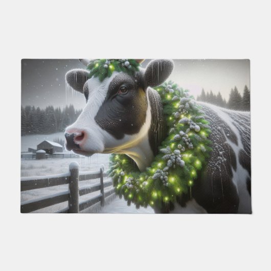 Holstein Koe met een kerstkrans Deurmat (Voorkant)