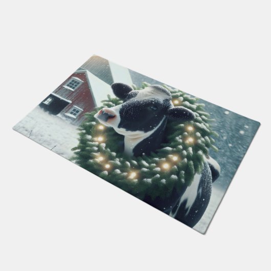 Holstein Koe met een kerstkrans Deurmat (Schuin)