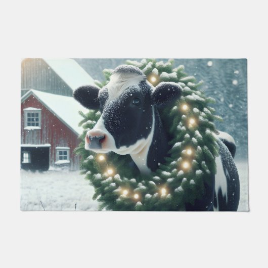 Holstein Koe met een kerstkrans Deurmat (Voorkant)