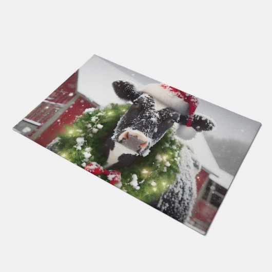 Holstein Koe met een kerstkrans Deurmat (Schuin)