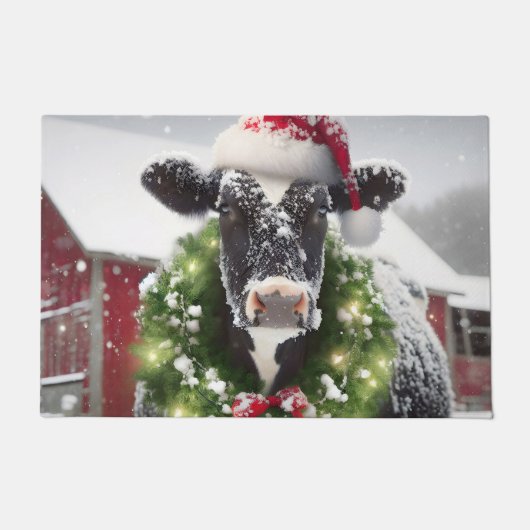 Holstein Koe met een kerstkrans Deurmat (Voorkant)
