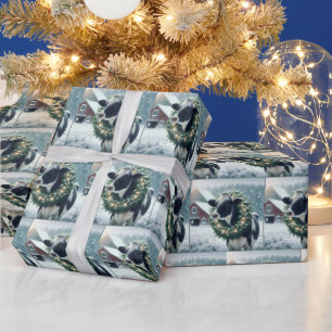 Holstein-Koe met gloeiende kerstkrans Cadeaupapier