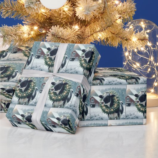 Holstein-Koe met gloeiende kerstkrans Cadeaupapier (Feestdagen)