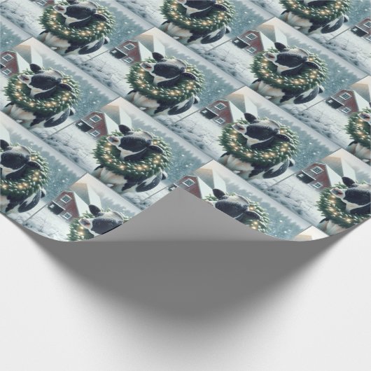 Holstein-Koe met gloeiende kerstkrans Cadeaupapier (Hoek)