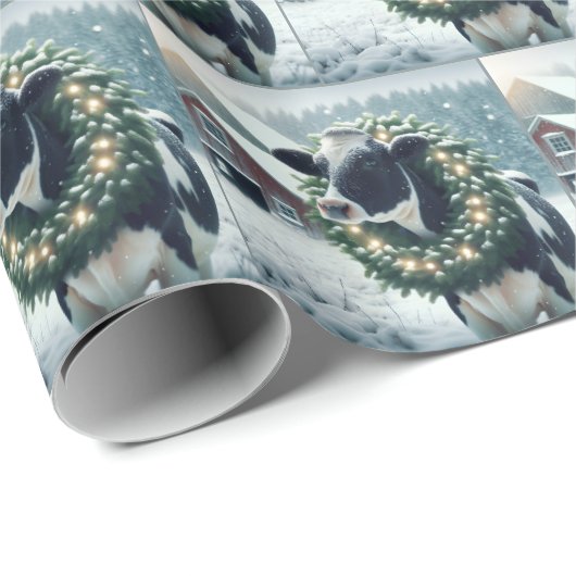 Holstein-Koe met gloeiende kerstkrans Cadeaupapier (Rol Hoek)