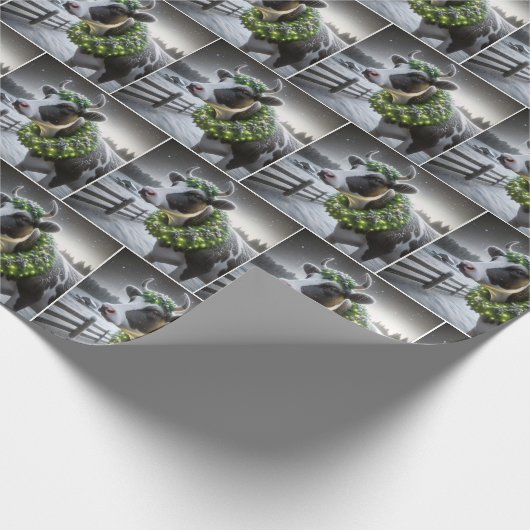 Holstein-Koe met gloeiende kerstkrans Cadeaupapier (Hoek)